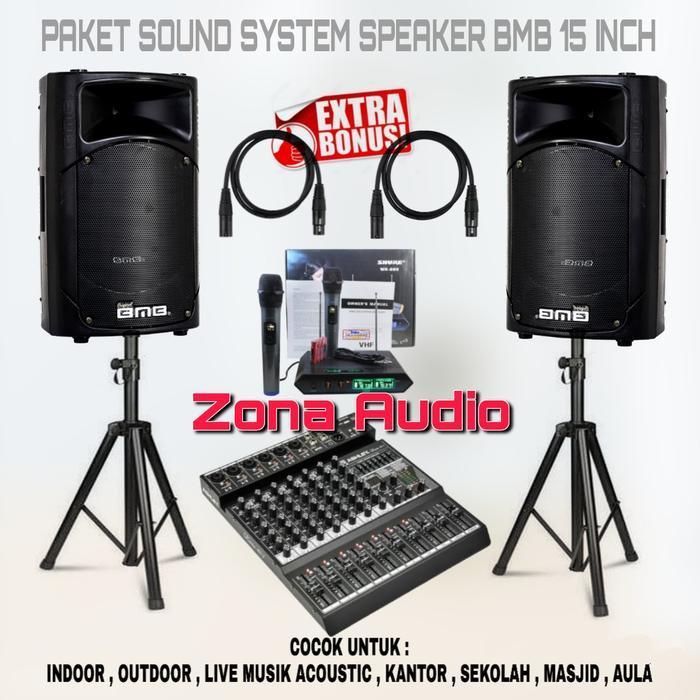 PAKET SOUND SYSTEM OUTDOOR LIVE MUSIK SPEAKER BMB 15 INCH AKTIF MIXER ASHLEY 8 CHANNEL USB BLUETOOTH