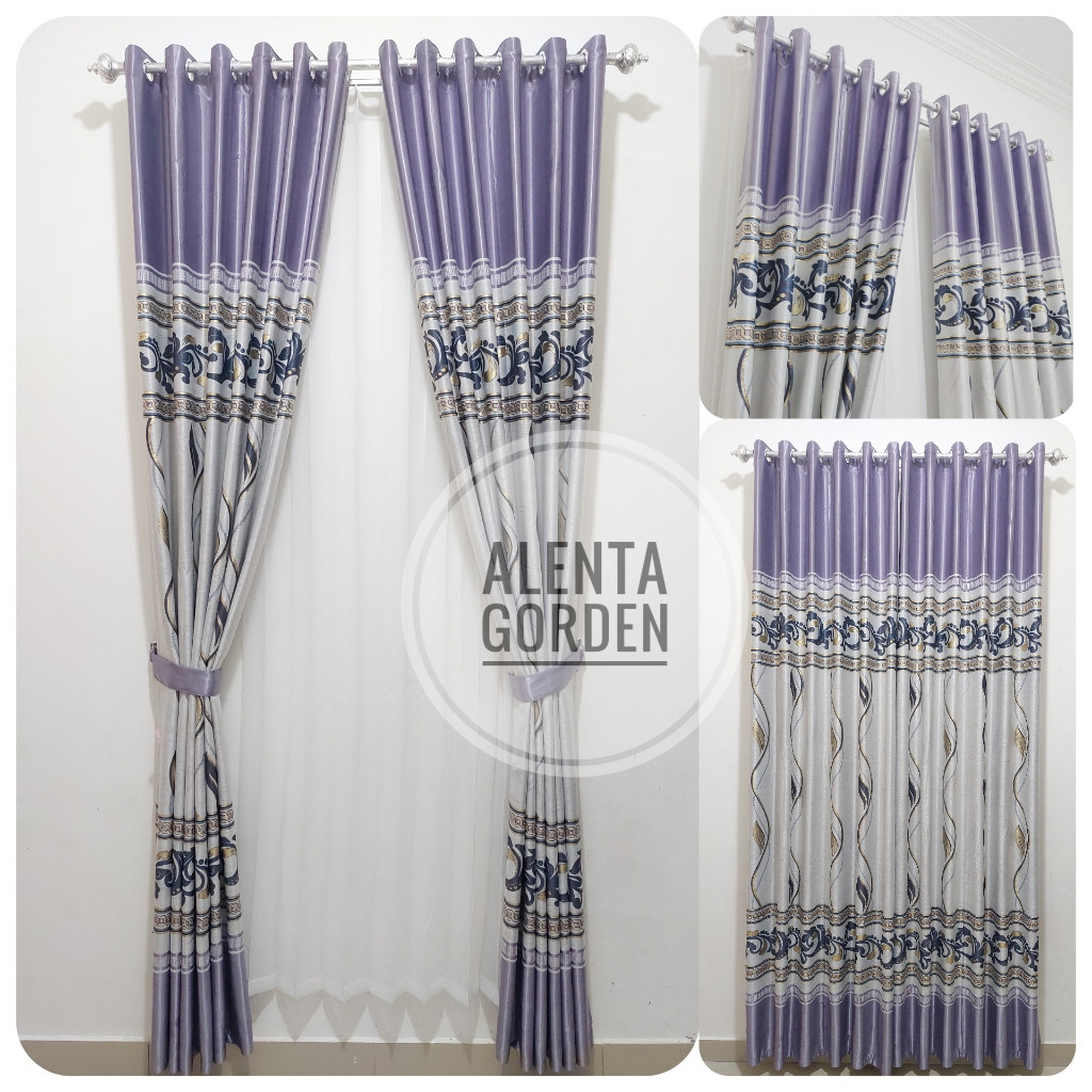 PROMO Gorden Jendela Pintu Blackout Motif Arizona Bunga Smokring tebal 6 gelombang Tinggi 200cm 250c