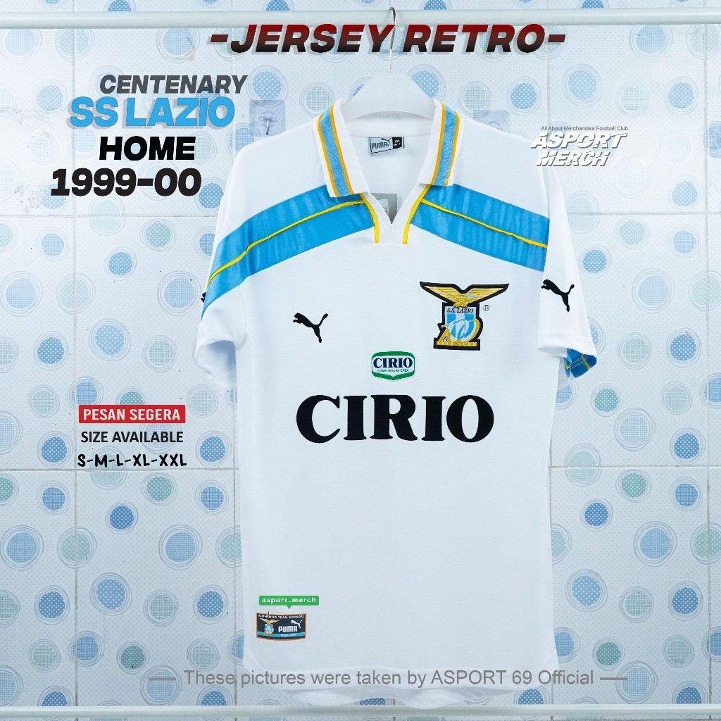 JERSEY RETRO LAZIO HOME 1999 2000 CENTENARY WHITE VINTAGE