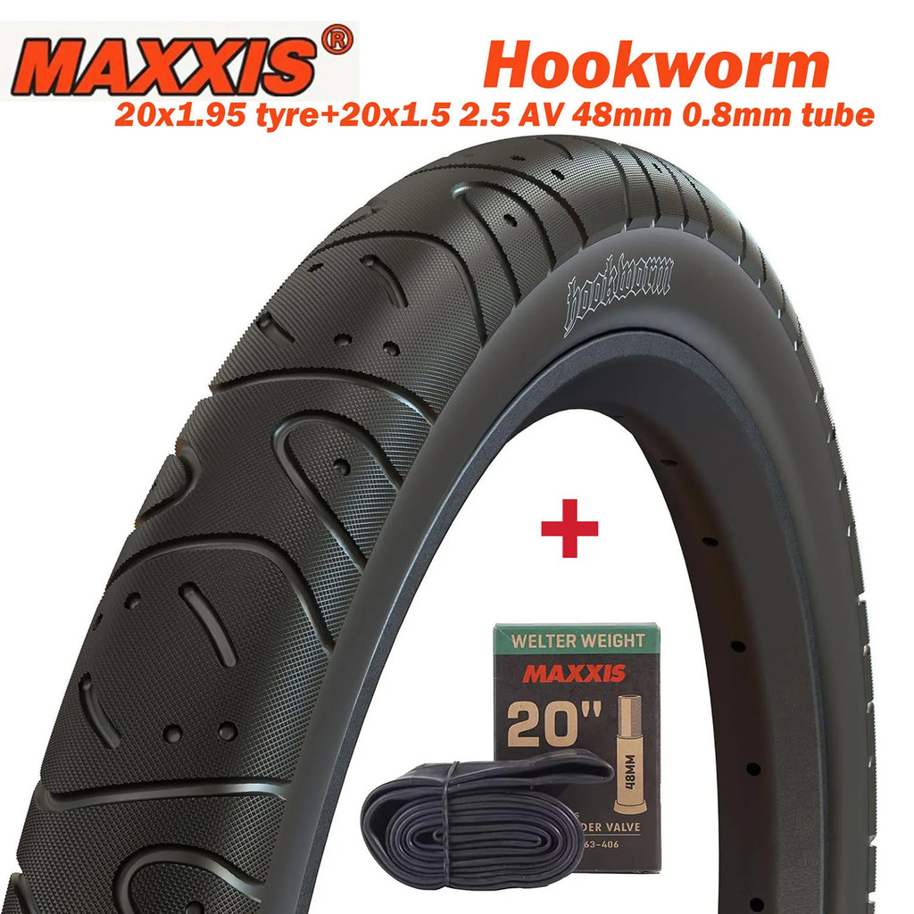 Set Ban dan Ban Dalam Sepeda MAXXIS Hookworm BMX Wire Bead Clincher untuk Street Park Vert Flatland 