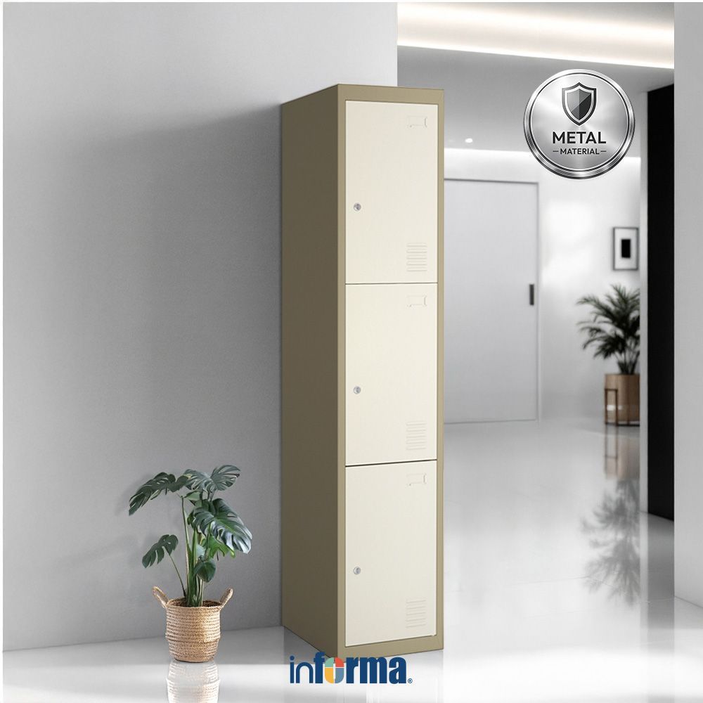 Informa Kiev Loker Besi 3 Pintu - Cokelat Muda Lemari Loker Kabinet Locker Storage Pintu Locker Cabi