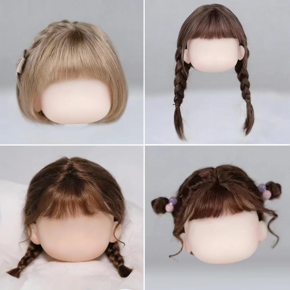 Doll Wig Bangs Ponytail Curly Soft Mohair Wig Suitable for Ob11, 1/12bjd, 1/8BJD Doll Wig Doll Acces