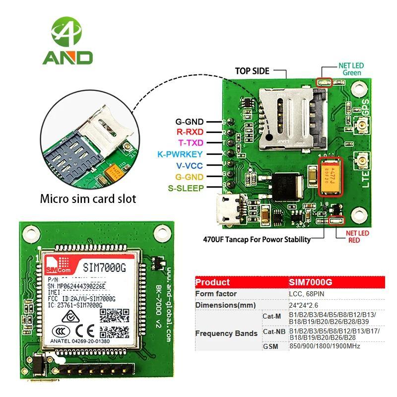 Modul LTE-FDD/TDD-LTE global, modul Quad Band GPRS/EDGE SIM7000G breakout pcba