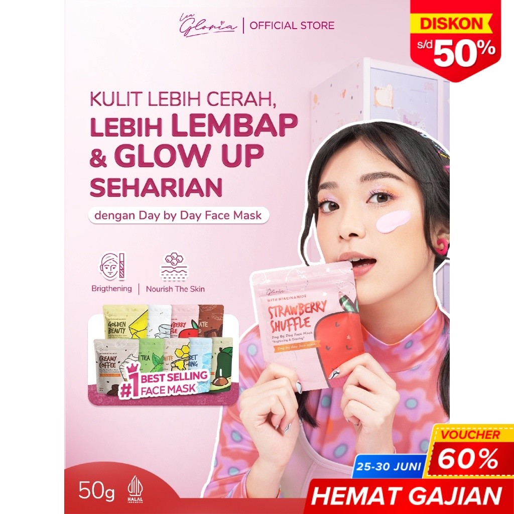 Lea Gloria - Day by Day Face Mask - Masker Bubuk - Masker Viral Size 50 GR - Mencerahkan Melembabkan