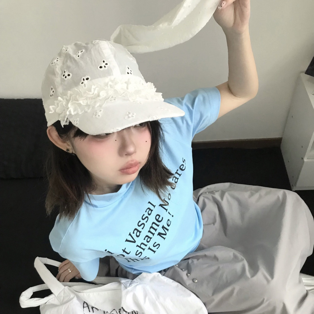 Perhiasan Kenangan Ratu COD  Topi Baseball Telinga Kelinci Berhiaskan Renda Desain Niche