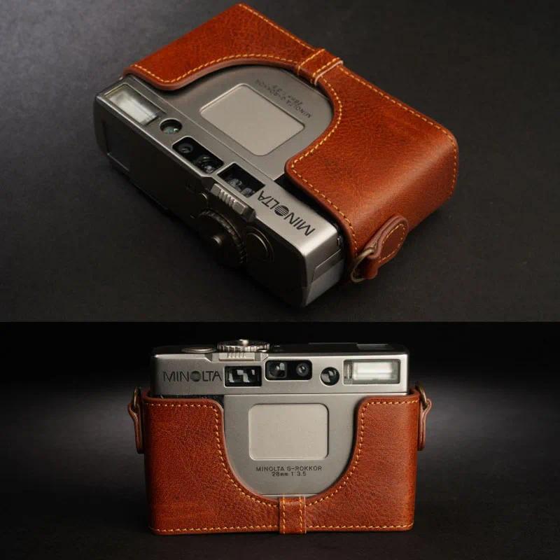 Roadfisher Genuine Real Leather Film Camera Bag Handmade Protect Case Cover Base Shoulder Belt Neck 