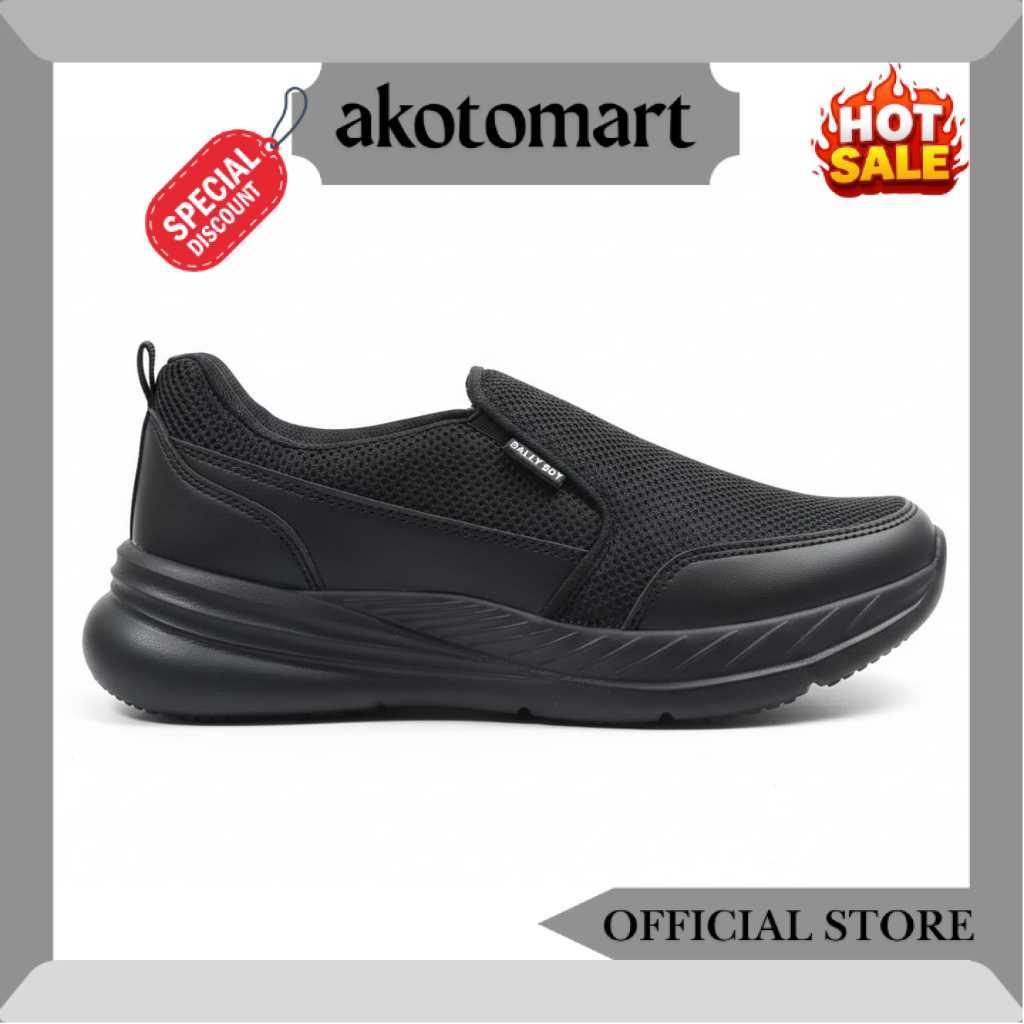 Sepatu Slip On Pria Wanita Hitam Polos Sport Santai 36/44 NS