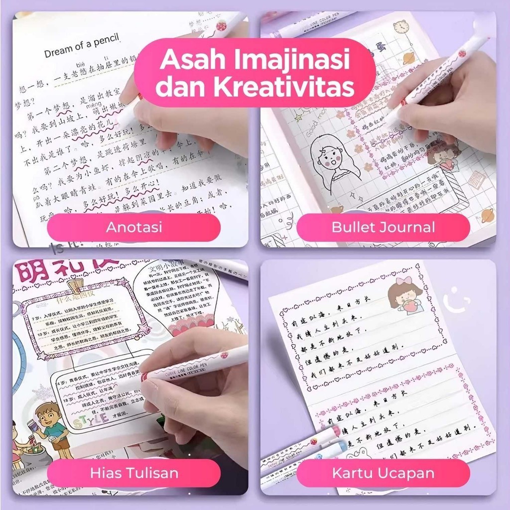 

PSNMART Xuanxuan Pena Spidol Renda Flower Line Shape Highlighter Pen 6PCS - DM-7006-8