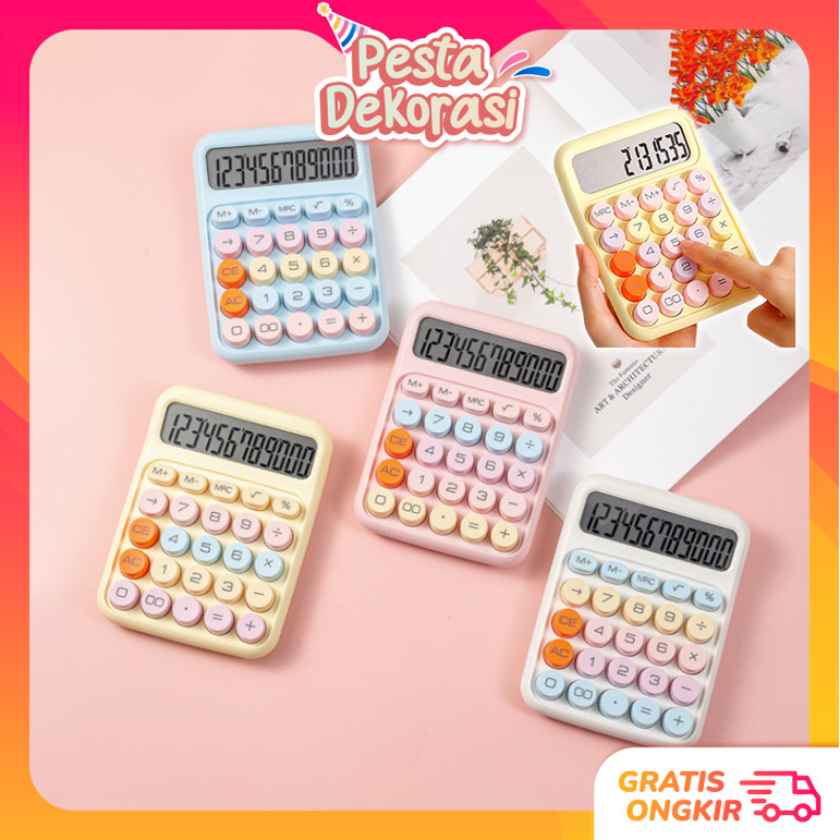 

PESTA DEKORASI 6187 Kalkulator Lucu Warna Macaron 12 Digit Cute Calculator Electronic Warna Permen Display Besar Keyboard Dot Mekanik