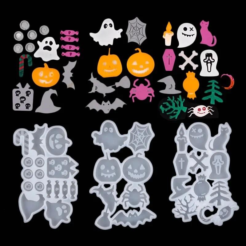 

Diy Halloween Crystal Resin Mold Ghost Cat Bat Pumpkin Witch Hat Pattern Silicone Mold for Chocolate Cake Festival Party Decor
