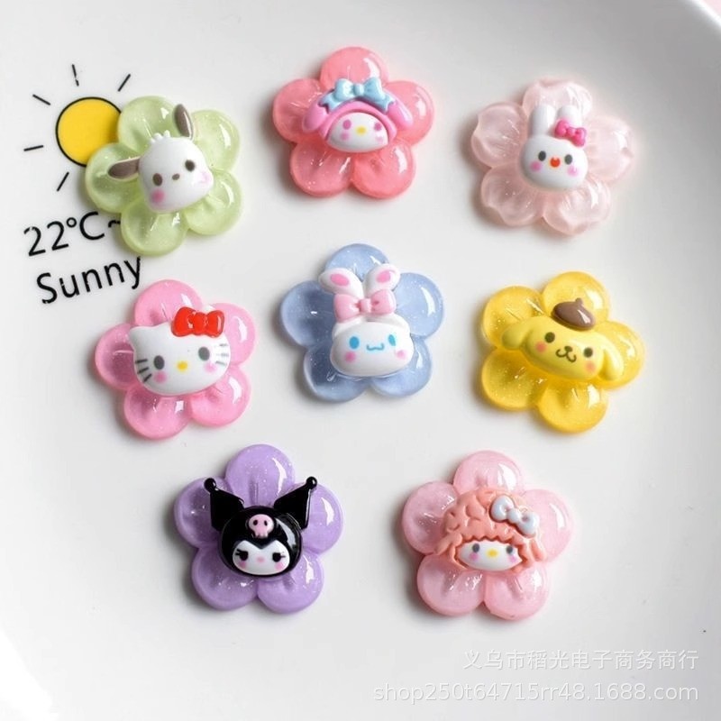 

10PCS Kawai Cartoon Transparent Flowers Series Resin Flat Back Scrapbook Figurine Y Bow Decor Accessories Crafts A2