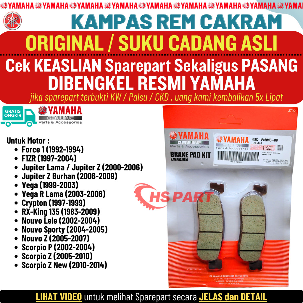 Kampas Rem Depan Cakram Jupiter Z Burhan Vega Crypton RX King Nouvo Scorpio Original Yamaha 100%