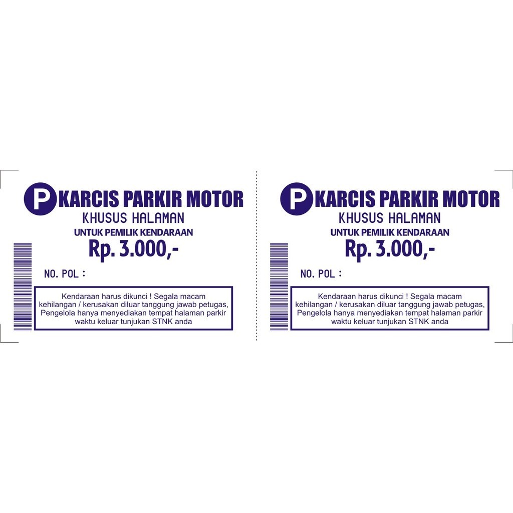 

KARCIS PARKIR MOTOR MOBIL UNIVERSAL