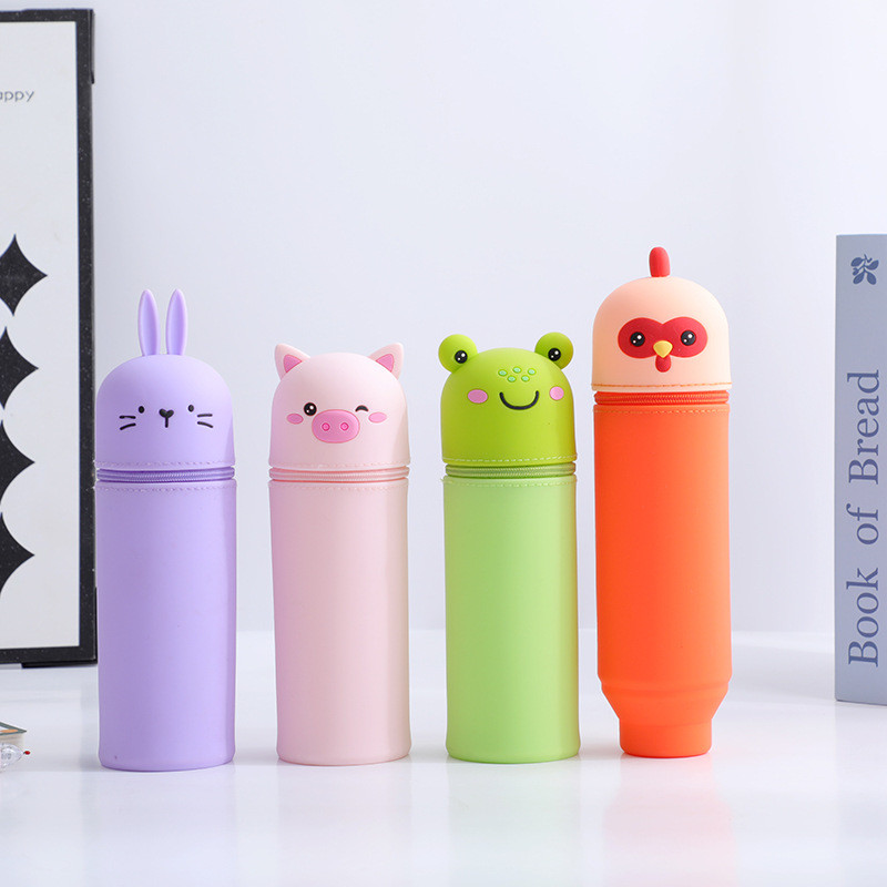

Animal Cartoon Pink Pig Green Frog Purple Rabbit Pencil Case Soft Pencil Pouch Big Capacity Retractable Stationery Student Box