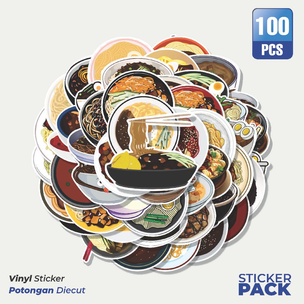 

MURAH 100 PCS Stiker Makanan Jajangmyeon Waterproof Aesthetic- Untuk Laptop, Motor, dan Helm - Paper Stationery Pack