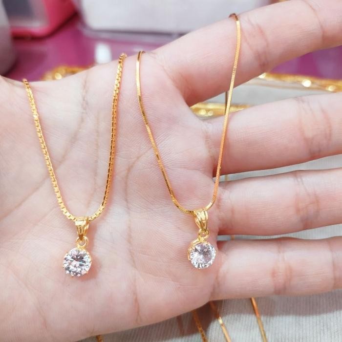 Kalung emas 5grm/700k rantai itali liontin mata satu. Perhiasan Hadiah - Kalung Emas Rantai Itali Ad