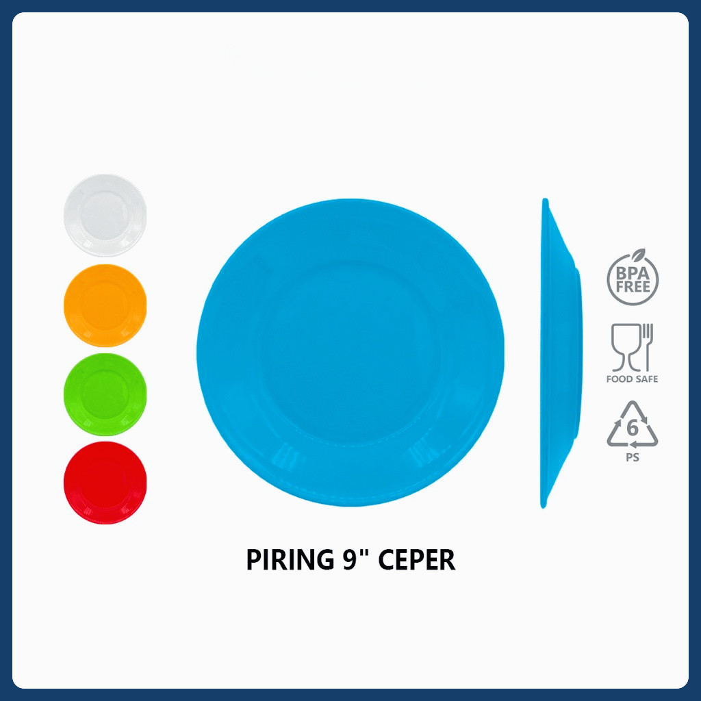 (3 PCS) GBUplast Piring Plastik Ceper Putih 9 Inch Semi Melamin Food Grade Hijau Biru Merah Orange