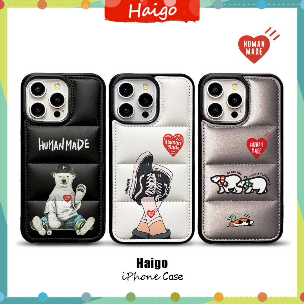 Kasus Telepon Plastik Keras Jaket HUMAN MADE Label cocok untuk iPhone 16 16PRO 16PROMAX 15 15PRO 15P