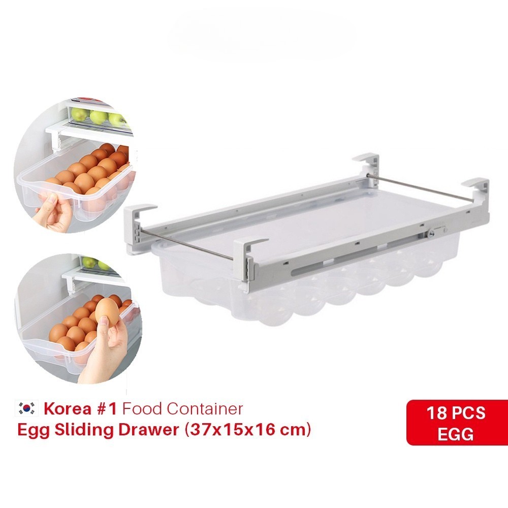 Be Home - Food Container Egg Sliding Drawer (37*15*16 cm) -tempat telur di kulkas untuk 18 pcs telur