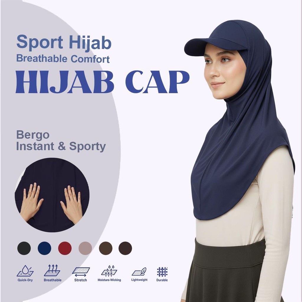 Hijab Vest Jersey Instan Jilbab Olahraga Kekinian dengan Bergo Topi untuk Tampilan Modis dan Praktis