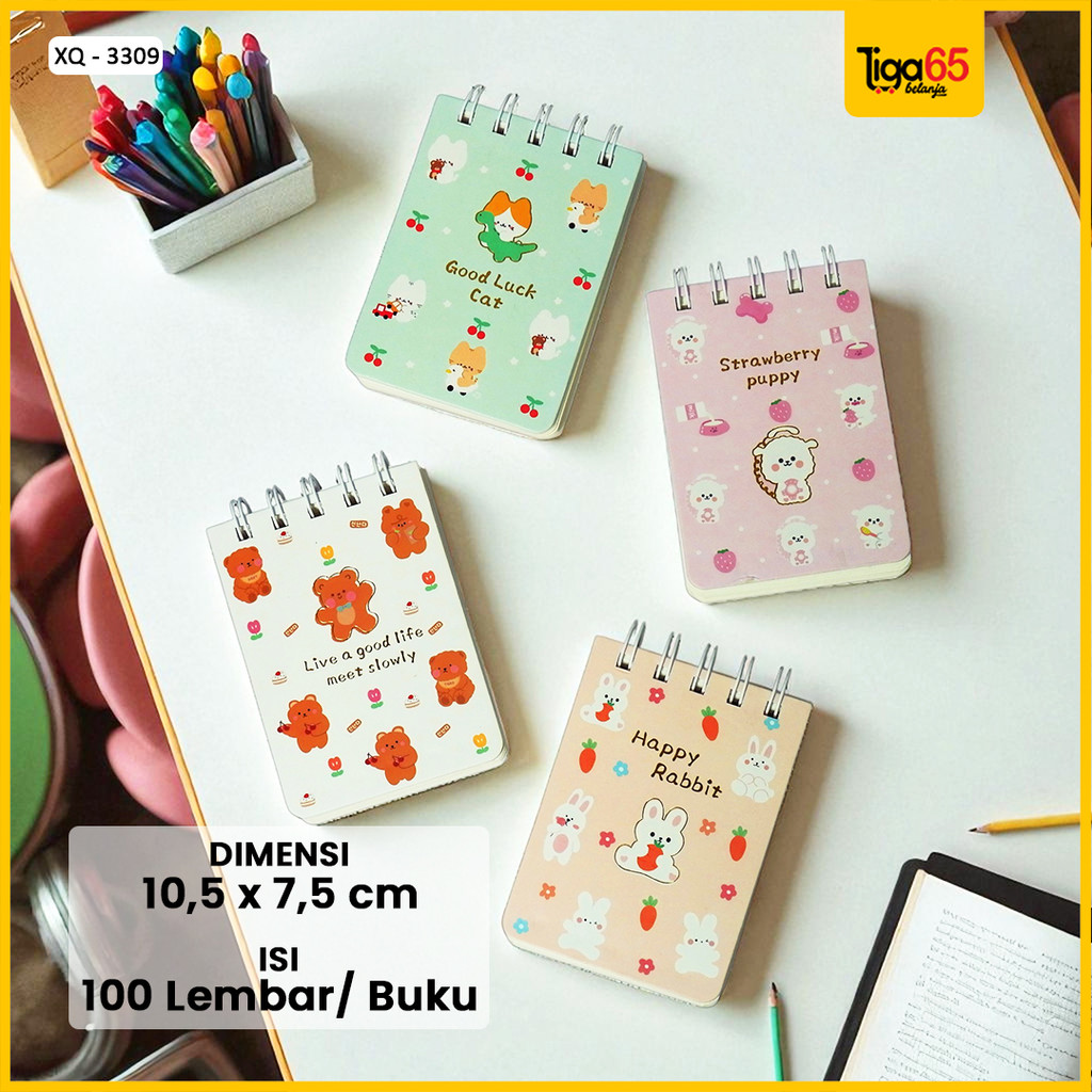 Buku Catatan Notebook Portable Aesthetic / Ringbook Kuliah Kantoran XQ-3309