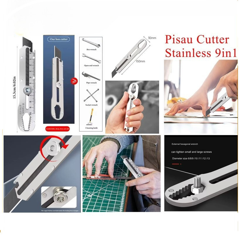 

PAKET 5PCS Pisau Cutter Stainless Besi 9in1 Cutter Stainless Pemotong Kertas Tajam Anti Karat
