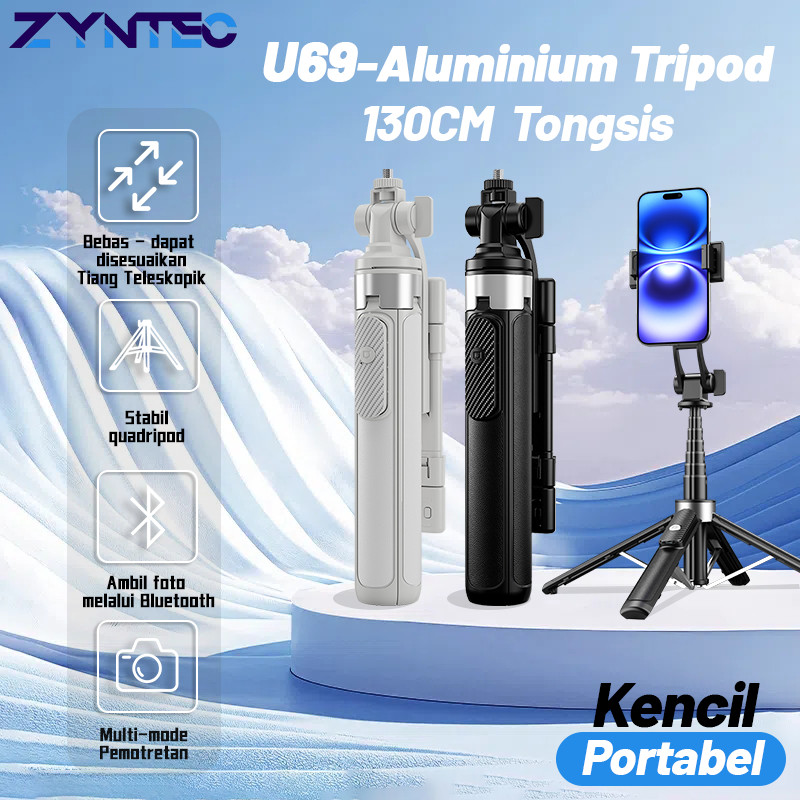 Zyntec U69 Tripod Aluminium 4 kaki 130cm Tongsis Dengan Remote Control Bluetooth & Tongkat Selfie Ad