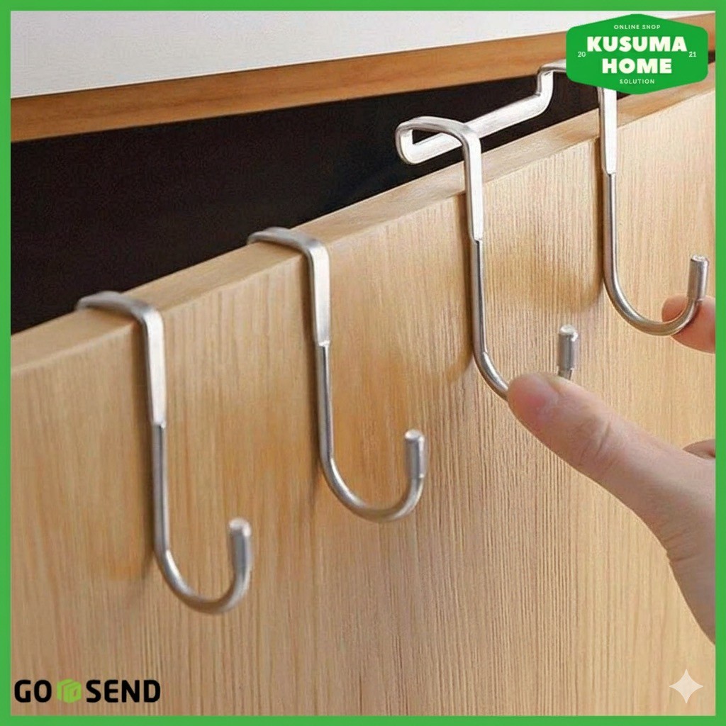 Gantungan Baju Pintu Double Hook S Serbaguna Stainless Steel 304 HIMSTO Hanger Tanpa Bor Sekrup Kuat