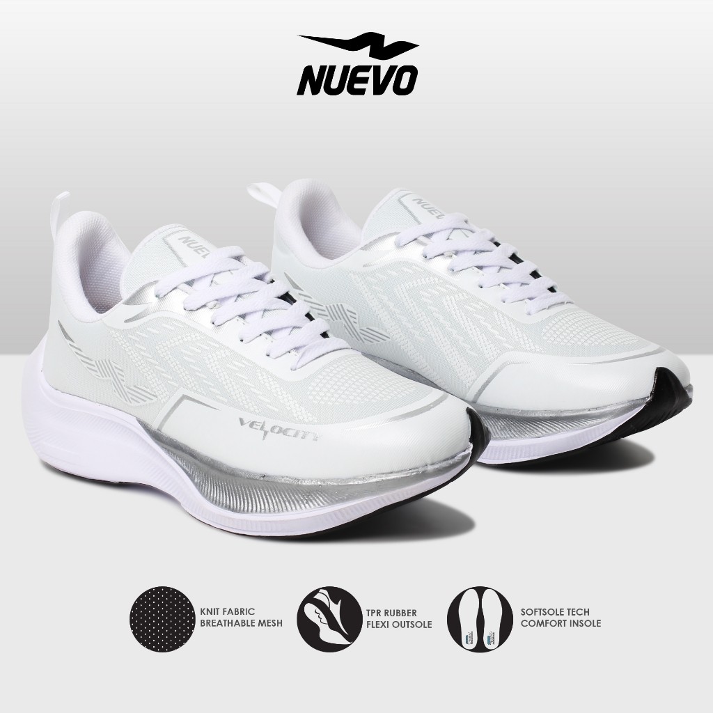 HAFERAMES  NUEVO - Sepatu Running Nuevo Velocity Putih Silver Olahraga Jogging Lari Pria
