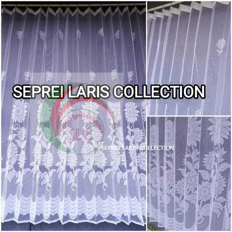 Promo Korden Vitrase Transparan Gorden Jendela Gording Pintu Kamar Motif Bunga Matahari Model KawatS