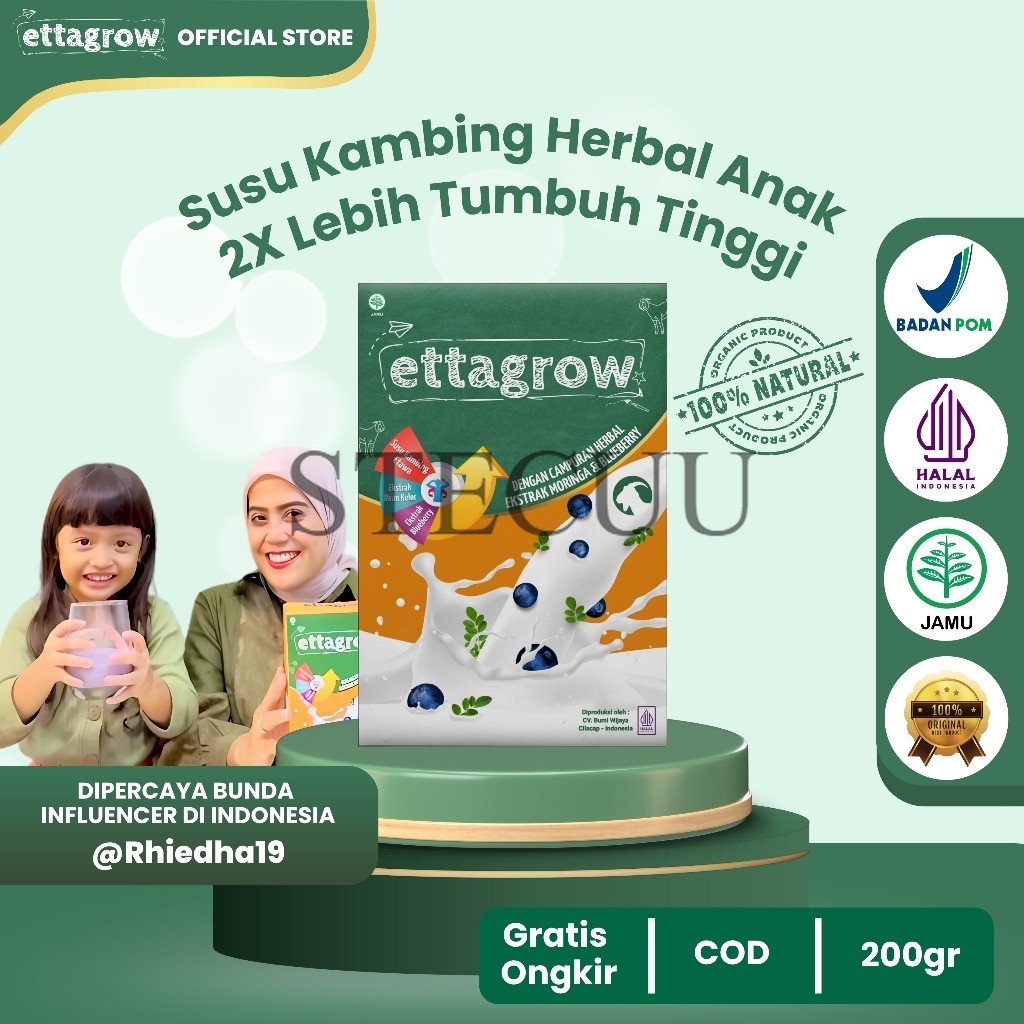 

Ettagrow Susu Kambing Herbal Anak – 2X Lebih Tumbuh Tinggi – Ekstrak Kelor & Blueberry – 200gr