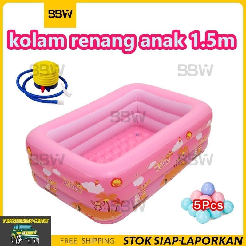 JUKISHOP 【free pompa】1.5M KOLAM RENANG ANAK PETAK PERSEGI PANJANG KARET BAHAN TEBAL UKURAN BESAR TIN