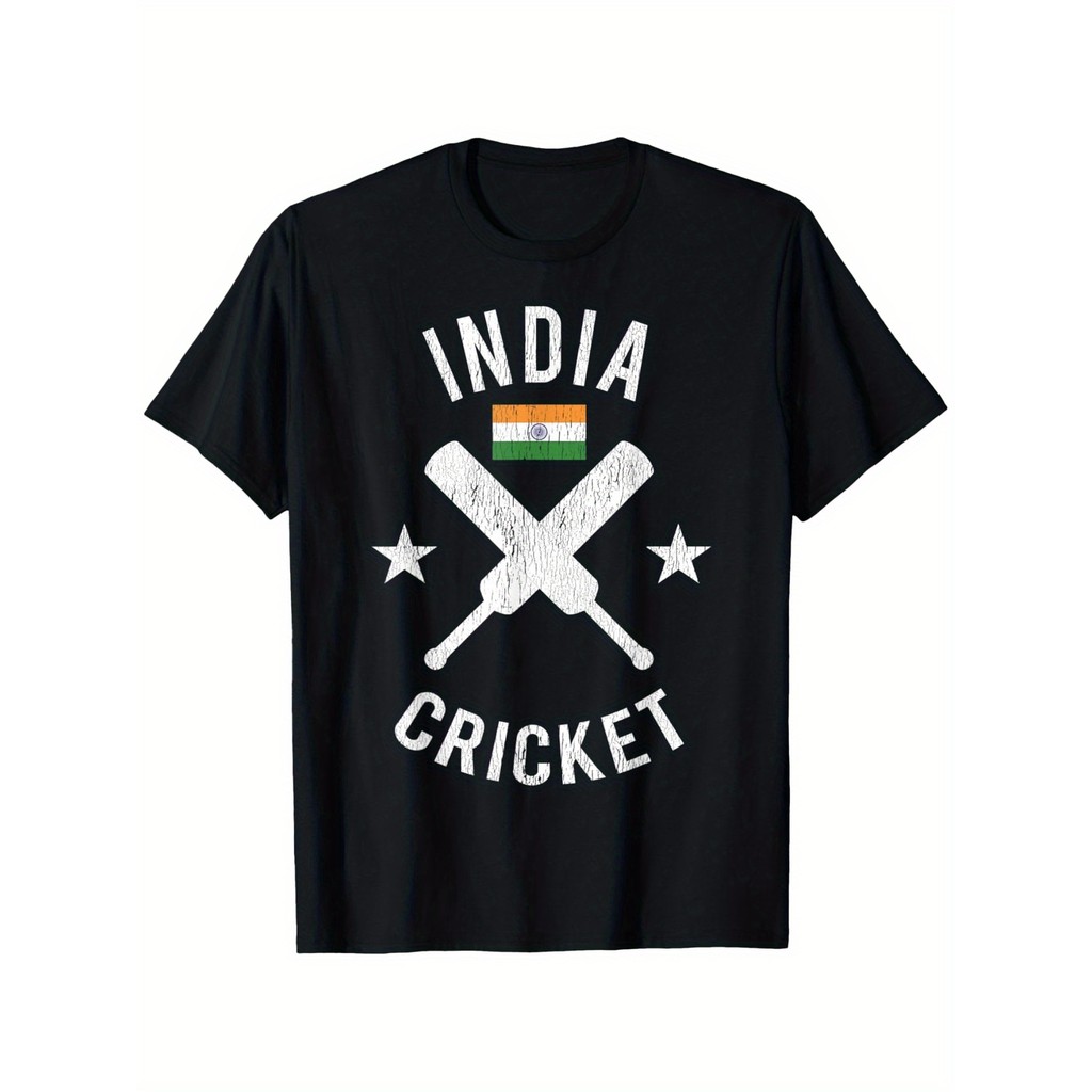 Kaos Pria Kriket India - Kaos Katun 180g, Desain Bendera