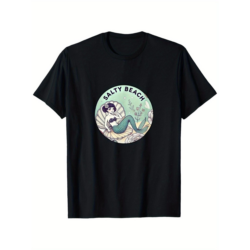 Kaos Pria Mermaid Pantai Lucu - Kaos Katun Lembut, Hitam, Ukuran S-XXXL, Hadiah Pantai