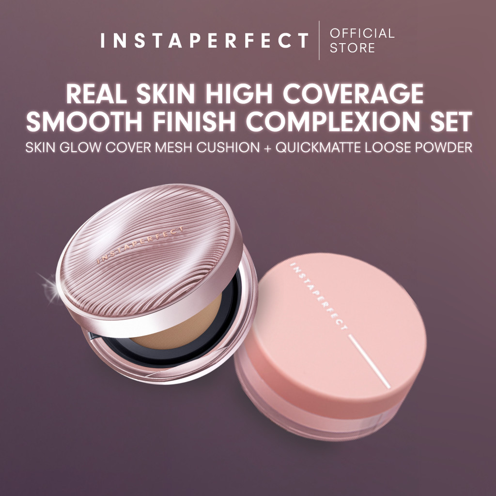 Instaperfect Real Skin High Coverage Smooth Finish Complexion Set- Skin Glow Mesh Cushion + Quickmat