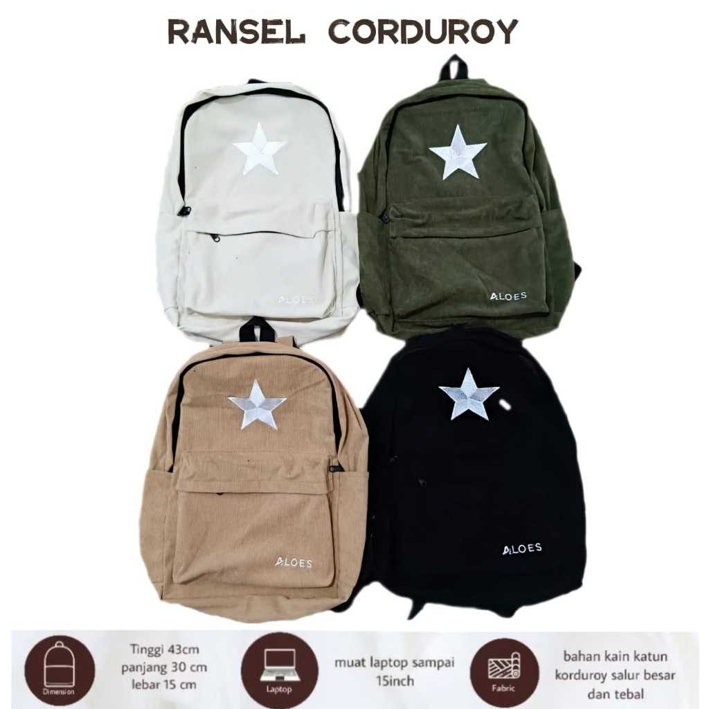 HEGEMAN.SHOP Tas ransel corduroy backpack corduroy | tas ransel sekolah Corduroy Pria Wanita
