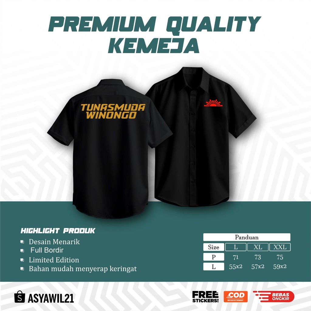 Kemeja Bordir Lengan Pendek PSHW  Motif Tunas Muda Winongo By Asyawil_Store21