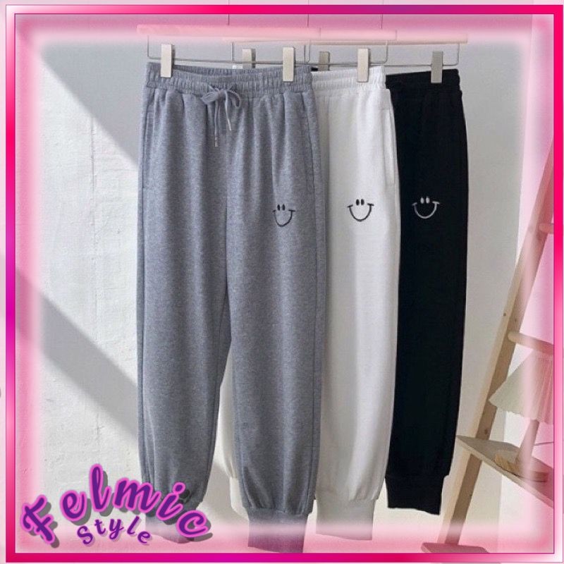 SMILE JOGGER CELANA PANTS WANITA PANJANG TRAINING OLAHRGA Felmicstyle