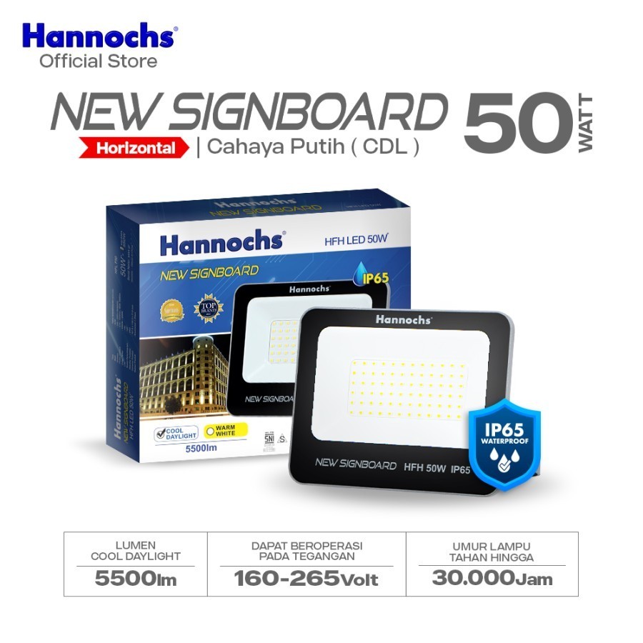 Giandra Computer Hannochs Lampu Sorot 50W Cahaya Putih/Kuning LED Flood Light New Signboard Hannochs