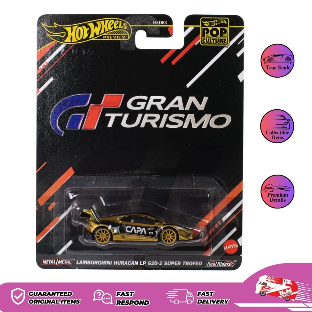 Hot Wheels Premium Pop Culture Lamborghini Huracan LP 620-20 Super Trofeo Gold Grand Turismo