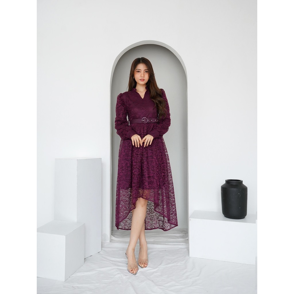 Dress Aurela Brukat Belt Dress Kondangan Dress Elegan Dress Pesta Terbaru Dress Natal Brukat Dress N