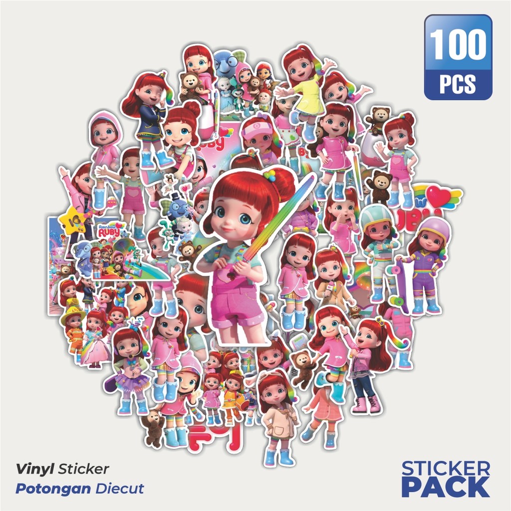 MURAH 100 PCS Stiker Rainbow Ruby Cartoon Waterproof Aesthetic- Untuk Laptop, Motor, dan Helm - Pape