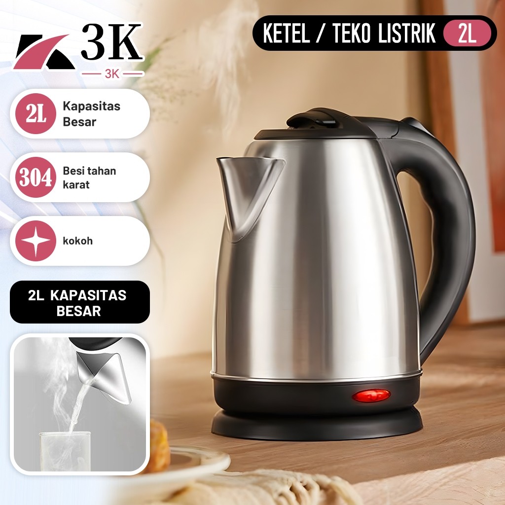 (3K Surabaya) Pemanas Air Teko Listrik 2 Liter / Fast Electric Kettle 2L / Teko Listrik Tahan Lama