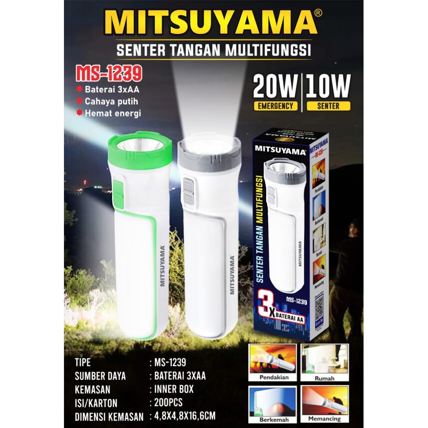 Senter Tangan LED Multifungsi Mitsuyama MS-1239 Pakai baterai aa senter penerangan senter led