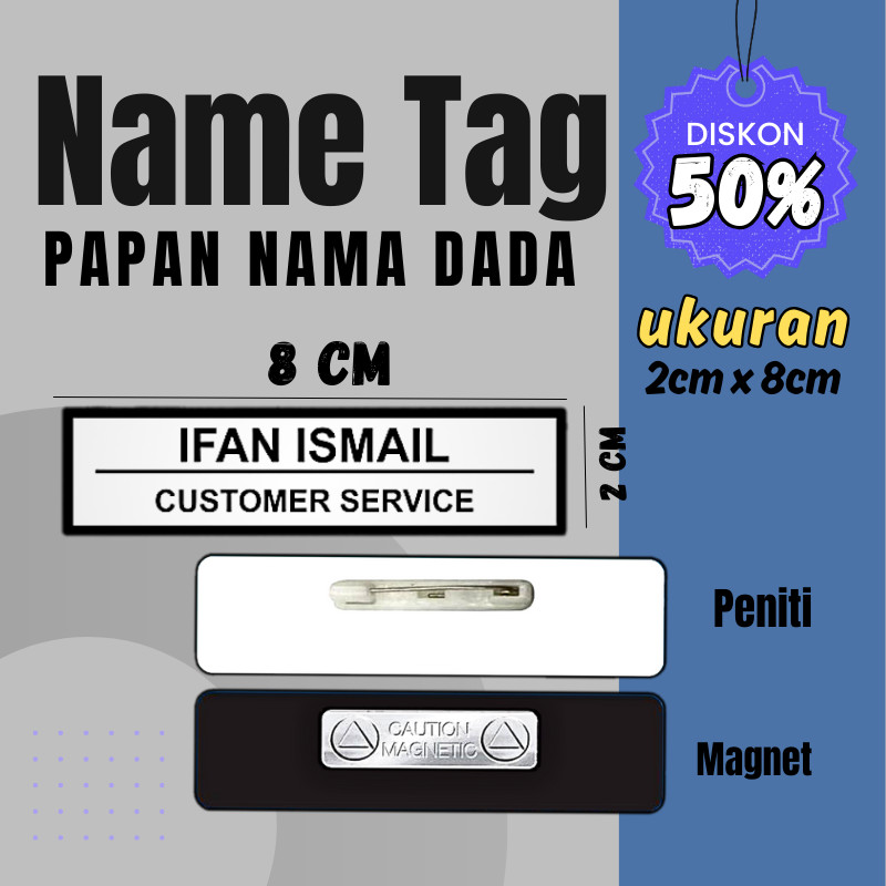 Name Tag Nama Dada Akrilik Magnet Peniti Gold Silver