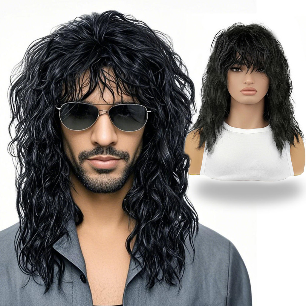 Temu Wig Retro Punk Rock Panjang Keriting Rambut Alami Wig Kepala Penuh Seluruh Kecil Rambut Keritin