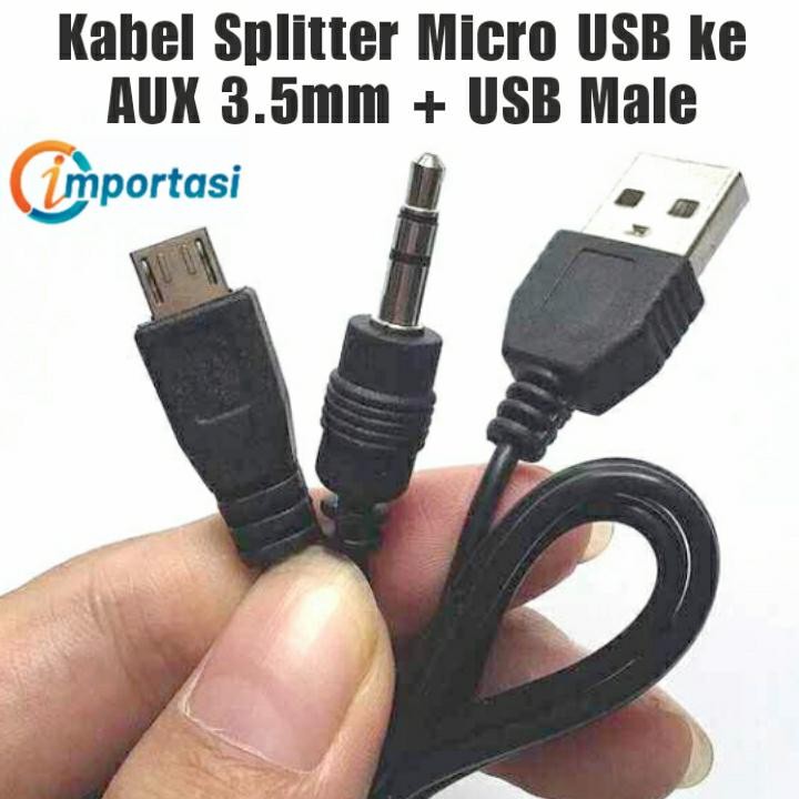 Splitter Cable Micro USB to AUX 3.5mm + USB Male For Smartphone