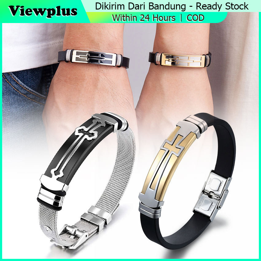 Couple Bracelet Gelang Salib Stainless Pria Wanita / Gelang Titanium Stainless Steel / Gelang Tangan