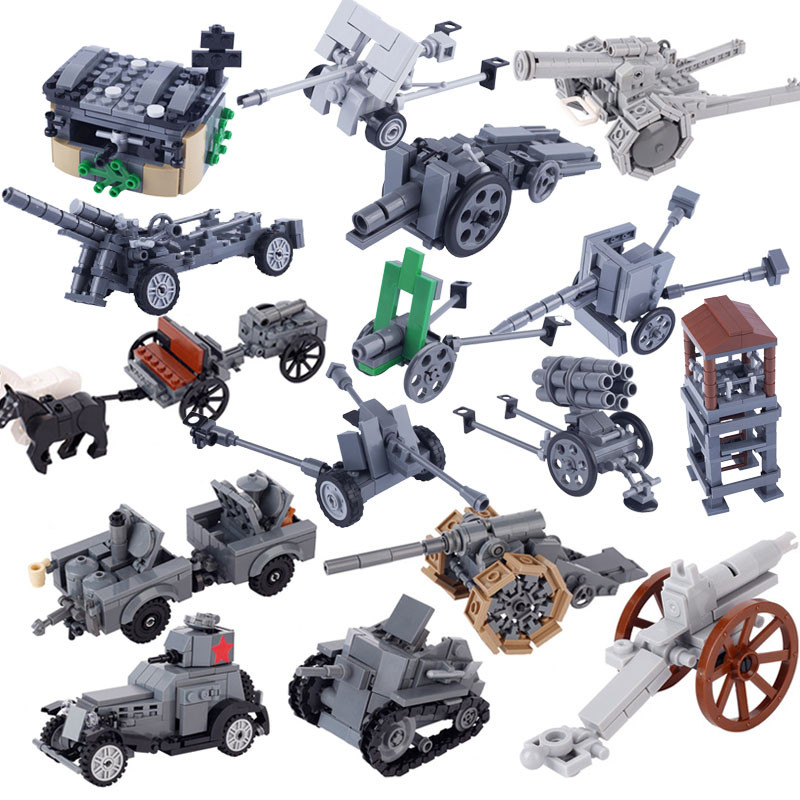 WW1 WW2 Military Weapons Building Blocks Army Soldiers Figures Rocket Guns Blockhouse PAK60 Artiller