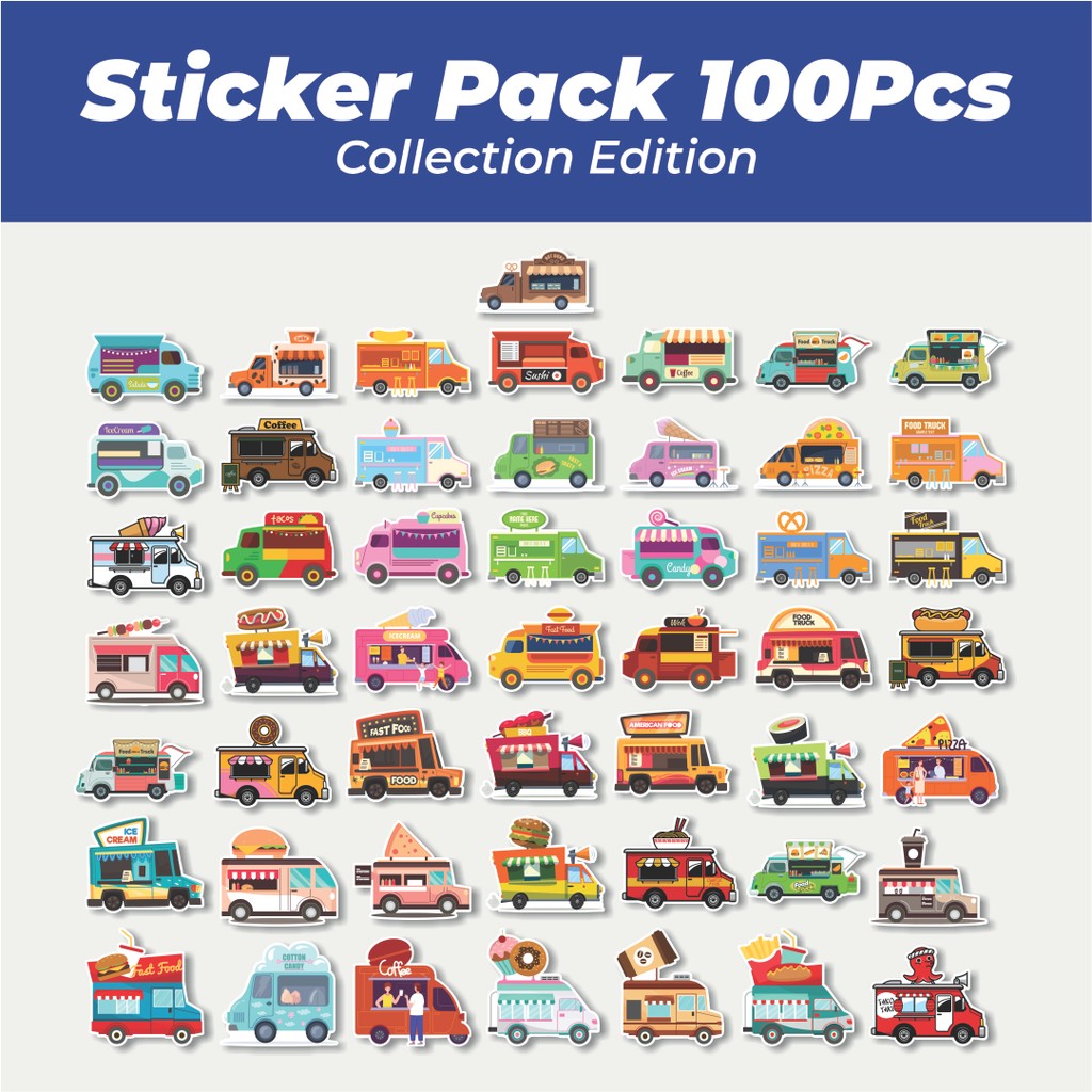 Hot Food Truck Lucu Anti Air Stikers Berperekat Waterproof Sticker Decal Buat Motor Helm Buku Journa
